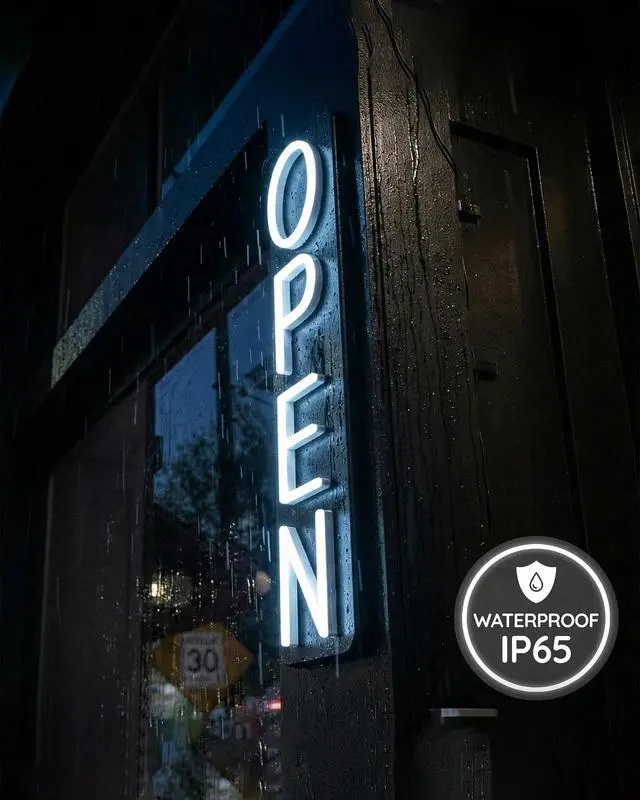 Alt view image 4 of 7 - Outdoor Open Sign for Business 28x7in IP65 Waterproof, Vertical LED Neon Open Sign w/Weatherproof LED Driver, Exterior Lighted Open Sign for Storefront Restaurant Bar (Green)