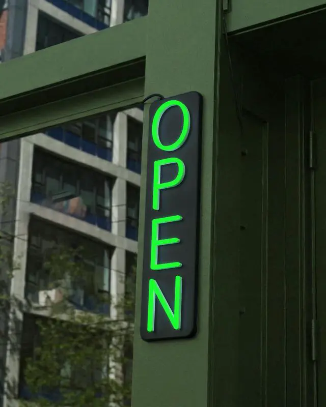 Alt view image 6 of 7 - Outdoor Open Sign for Business 28x7in IP65 Waterproof, Vertical LED Neon Open Sign w/Weatherproof LED Driver, Exterior Lighted Open Sign for Storefront Restaurant Bar (Green)