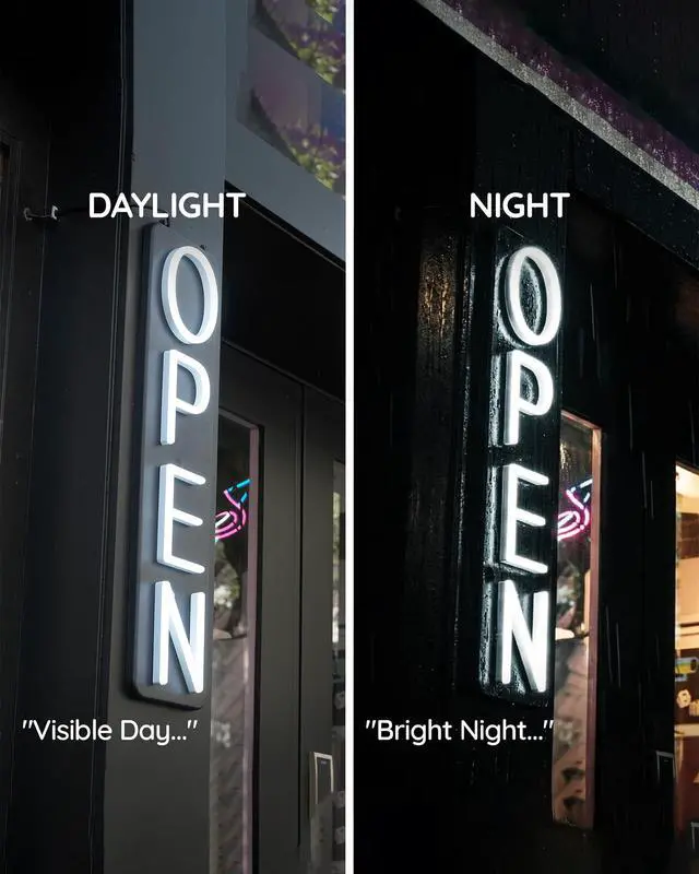 Alt view image 7 of 7 - Outdoor Open Sign for Business 28x7in IP65 Waterproof, Vertical LED Neon Open Sign w/Weatherproof LED Driver, Exterior Lighted Open Sign for Storefront Restaurant Bar (Green)
