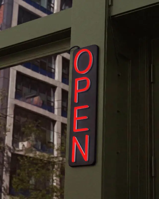 Alt view image 7 of 7 - Outdoor Open Sign for Business 28x7in IP65 Waterproof, Vertical LED Neon Open Sign w/Weatherproof LED Driver, Exterior Lighted Open Sign for Storefront Restaurant Bar (Red)