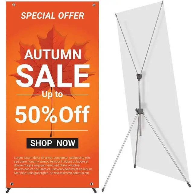 Main image of Adjustable Reinforced X Banner Stand, Fit Banner Size 23 x 63 to 32 x 78 Inches with Travel Bag 2 Pack
