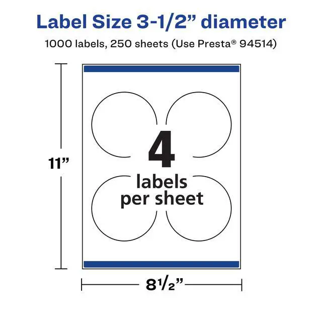 Alt view image 5 of 7 - ® Matte White Round Labels, Sure Feed® Technology, 3.5" Diameter, 1,000 Matte White Printable Labels