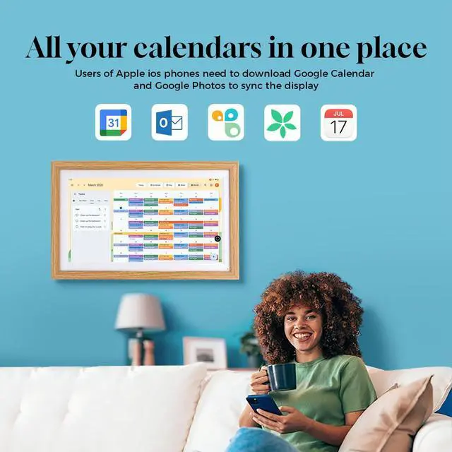 Alt view image 3 of 7 - 15.6" Digital Google Calendar,Android Apps,All-in-one,No Subscription,Oak | Anti-glare FHD touchscreen,Photo Frame,Android Apps,Built-in Battery,Stylus pen,Voice Assistant,Home Hub,Streaming,Wall&Desk