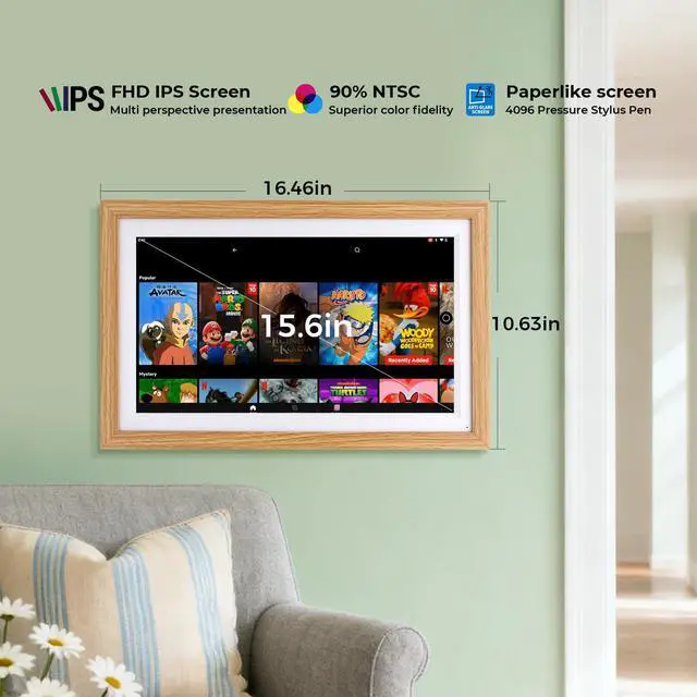 Alt view image 6 of 7 - 15.6" Digital Google Calendar,Android Apps,All-in-one,No Subscription,Oak | Anti-glare FHD touchscreen,Photo Frame,Android Apps,Built-in Battery,Stylus pen,Voice Assistant,Home Hub,Streaming,Wall&Desk