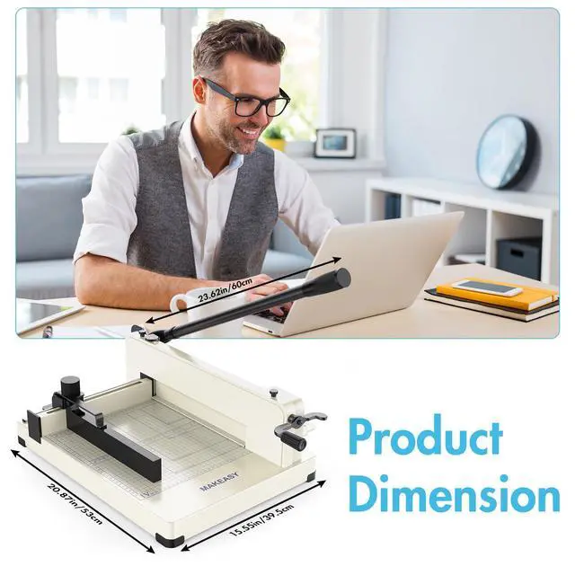 Alt view image 4 of 7 - Paper Cutter 12 Inch, Heavy Duty Paper Cutter for A4 Paper, Guillotine Paper Cutter 400 Sheet Capacity, Solid Steel Construction, Beige