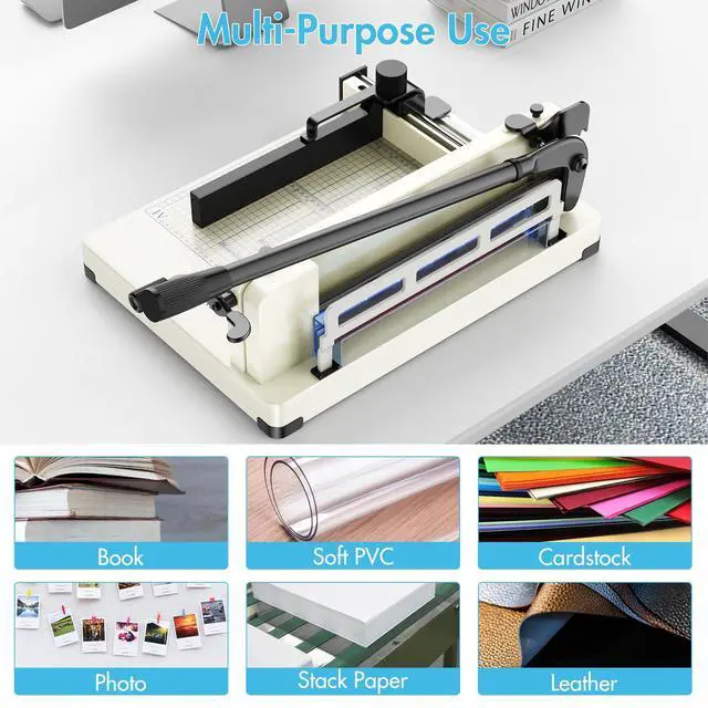 Alt view image 6 of 7 - Paper Cutter 12 Inch, Heavy Duty Paper Cutter for A4 Paper, Guillotine Paper Cutter 400 Sheet Capacity, Solid Steel Construction, Beige