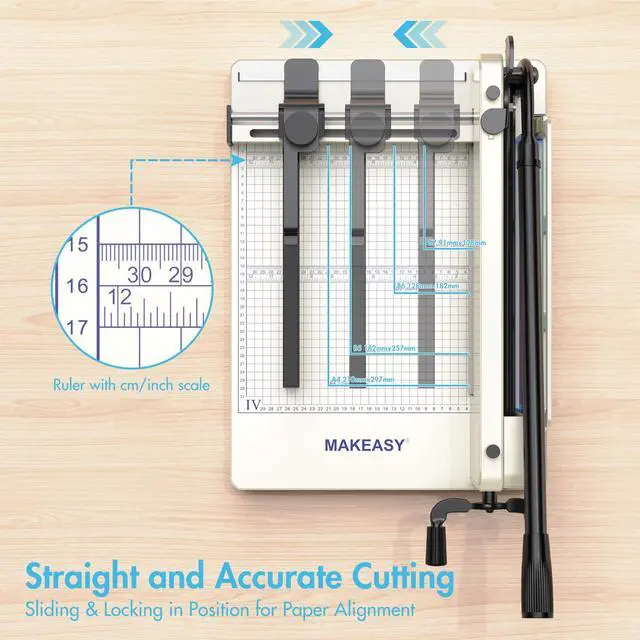 Alt view image 7 of 7 - Paper Cutter 12 Inch, Heavy Duty Paper Cutter for A4 Paper, Guillotine Paper Cutter 400 Sheet Capacity, Solid Steel Construction, Beige