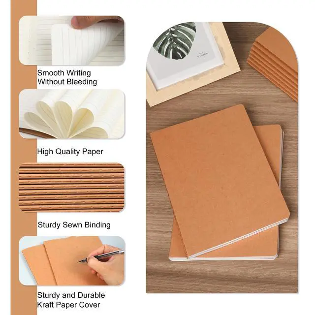 Alt view image 3 of 7 - 100 Pack A5 Kraft Paper Notebook Lined Journal Bulk, 8.3 X 5.5 Inch, 60 Pages/30 Sheets, 80gsm, Travel Notebook Notepad for Adult, Students, Gift, Office, Back to School Supplies