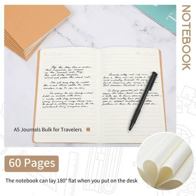 Alt view image 5 of 7 - 100 Pack A5 Kraft Paper Notebook Lined Journal Bulk, 8.3 X 5.5 Inch, 60 Pages/30 Sheets, 80gsm, Travel Notebook Notepad for Adult, Students, Gift, Office, Back to School Supplies