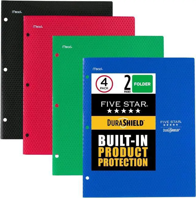 Main image of DuraShield Antimicrobial 2 Pocket Stay-Put Plastic Folders, 4 Count, Holds 11" x 8-1/2", Color May Vary (330010) (Pack of 6)