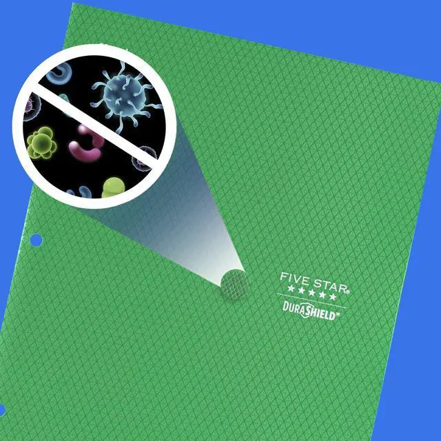 Alt view image 2 of 4 - DuraShield Antimicrobial 2 Pocket Stay-Put Plastic Folders, 4 Count, Holds 11" x 8-1/2", Color May Vary (330010) (Pack of 6)
