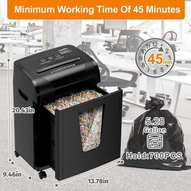 Alt view image 5 of 7 - 18-Sheet Heavy Duty Cross Cut P-4 Paper Shredder | 45-Min Continuous Shred, Anti-Jam Auto Reverse,5.28Gal Large Bin,Ultra Quiet 58dB,Shred CD & Card,1-Year Replacement
