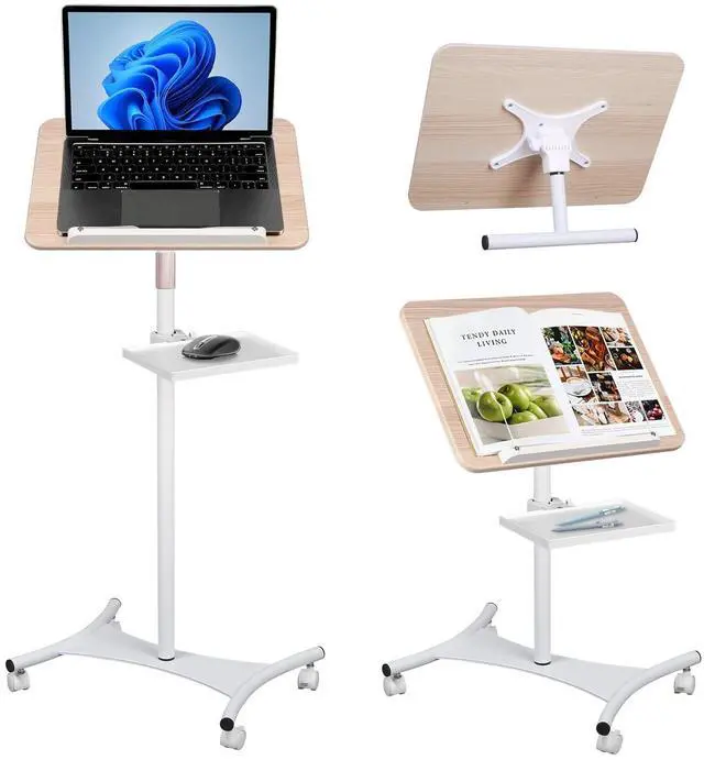 Main image of Floor/Desktop Standing Book Stand,Solid Wood, Music Stand for Sheet Music with Tray, 4 Lockable Casters, Reading Stand with Page Clips, Height from 20-51in, for Laptops, Bible/Cookbook
