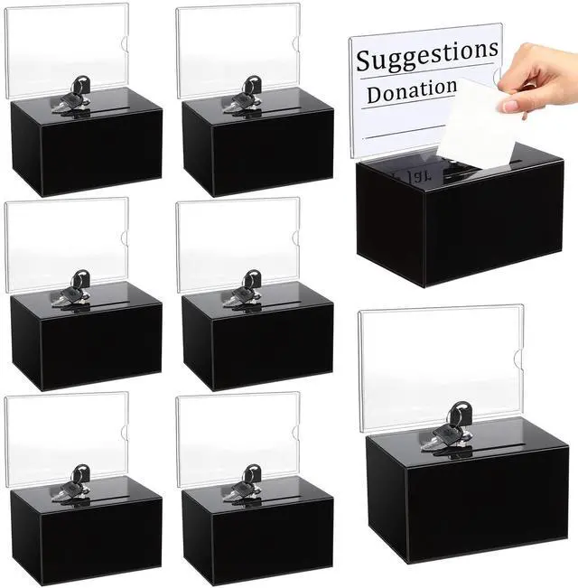 Main image of Acrylic Donation Box with Lock and Sign Holder Tip Jar Raffle Ticket Box Clear Ballot Boxes for Fundraising Voting Suggestion Collection School 6.1 x 4.3 x 3.8 Inch