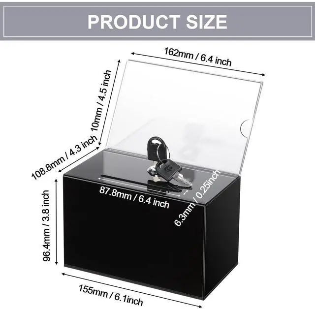 Alt view image 2 of 7 - Acrylic Donation Box with Lock and Sign Holder Tip Jar Raffle Ticket Box Clear Ballot Boxes for Fundraising Voting Suggestion Collection School 6.1 x 4.3 x 3.8 Inch