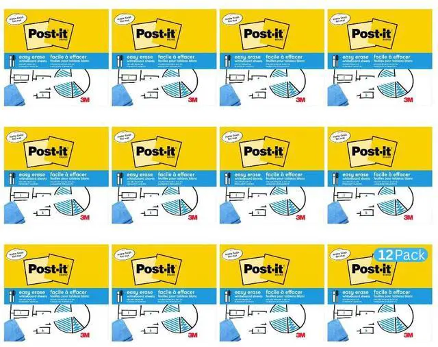 Main image of Easy Erase Whiteboard Sheets, 12-Pack, White, Model EE-SH-2PK-RET | Instant Use, Dry Erase and Permanent Markers