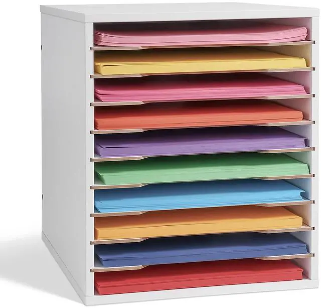 Main image of 9x12 Construction Paper Organizer, 10-tier Adjustable Paper Storage | Stackable File Sorter for A4 Paper, 8.5x11 Inch Desktop Organizer for Office, Home, School