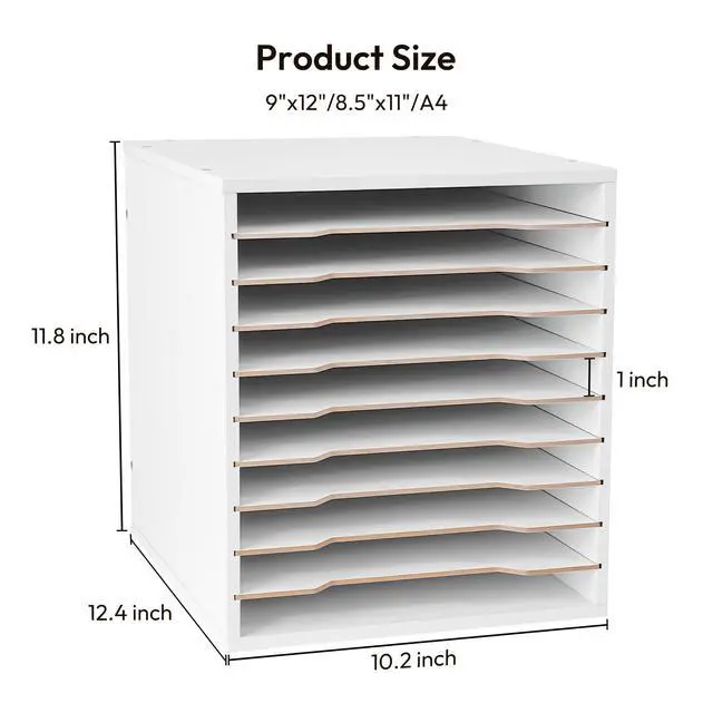 Alt view image 2 of 7 - 9x12 Construction Paper Organizer, 10-tier Adjustable Paper Storage | Stackable File Sorter for A4 Paper, 8.5x11 Inch Desktop Organizer for Office, Home, School