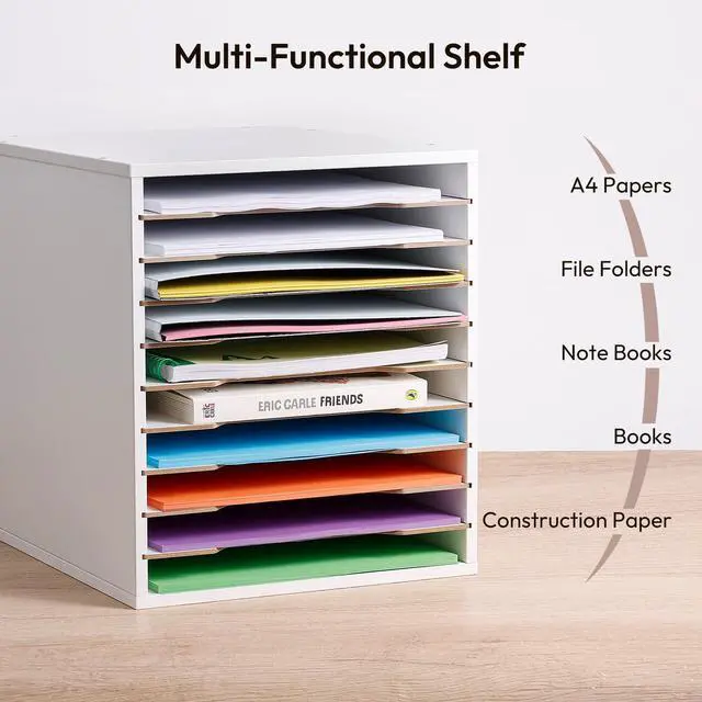 Alt view image 3 of 7 - 9x12 Construction Paper Organizer, 10-tier Adjustable Paper Storage | Stackable File Sorter for A4 Paper, 8.5x11 Inch Desktop Organizer for Office, Home, School