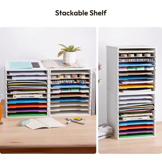 Alt view image 6 of 7 - 9x12 Construction Paper Organizer, 10-tier Adjustable Paper Storage | Stackable File Sorter for A4 Paper, 8.5x11 Inch Desktop Organizer for Office, Home, School