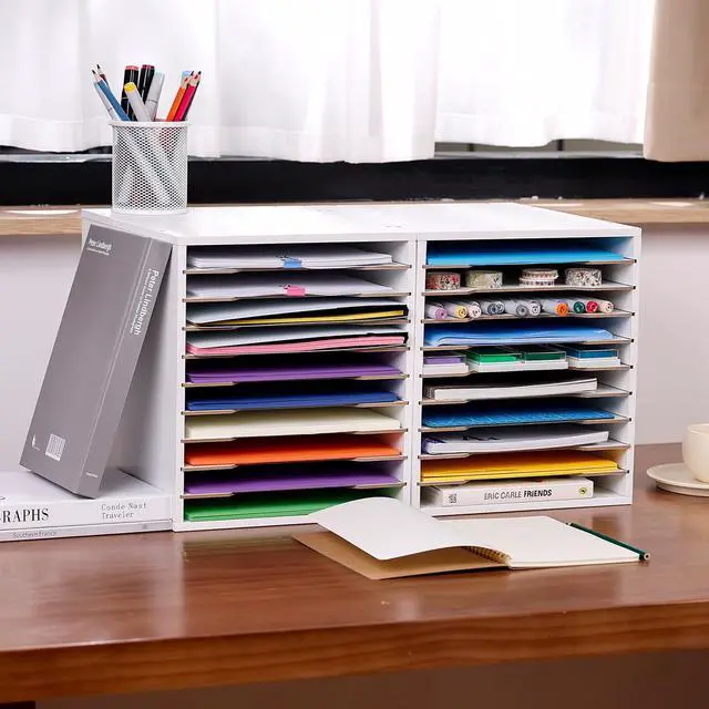 Alt view image 7 of 7 - 9x12 Construction Paper Organizer, 10-tier Adjustable Paper Storage | Stackable File Sorter for A4 Paper, 8.5x11 Inch Desktop Organizer for Office, Home, School