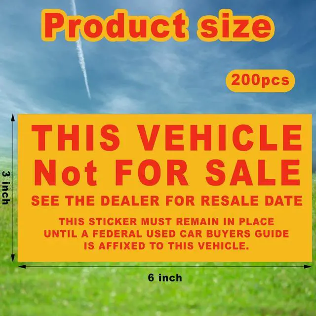 Alt view image 2 of 6 - Car Dealership Supplies This Vehicle Not for Sale Stickers Car Dealer Yellow and Red Lettering Decal Adhesive Compliance Sticker for Vehicle Window, 6 x 3 Inches (1000 Pcs)