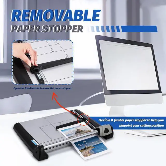 Alt view image 3 of 7 - Rotary Paper Trimmer, 15 Sheets Heavy Duty Paper Trimmer, 360mm(14.17") Cutting Length, Commercial Grade Rotary Paper Cutter for Home/Office/School, Black & Silver