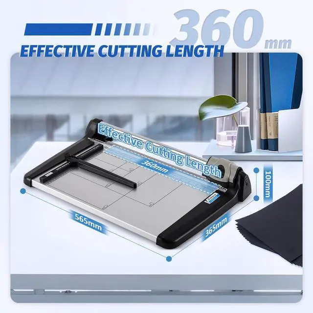 Alt view image 4 of 7 - Rotary Paper Trimmer, 15 Sheets Heavy Duty Paper Trimmer, 360mm(14.17") Cutting Length, Commercial Grade Rotary Paper Cutter for Home/Office/School, Black & Silver