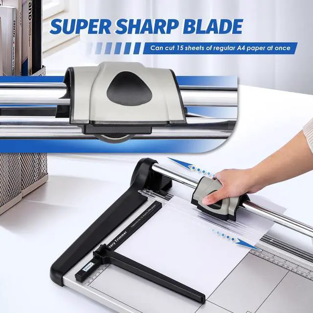 Alt view image 2 of 7 - Rotary Paper Trimmer, 15 Sheets Heavy Duty Paper Trimmer, 360mm(14.17") Cutting Length, Commercial Grade Rotary Paper Cutter for Home/Office/School, Black & Silver