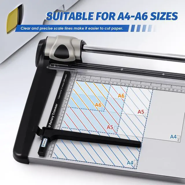 Alt view image 6 of 7 - Rotary Paper Trimmer, 15 Sheets Heavy Duty Paper Trimmer, 360mm(14.17") Cutting Length, Commercial Grade Rotary Paper Cutter for Home/Office/School, Black & Silver