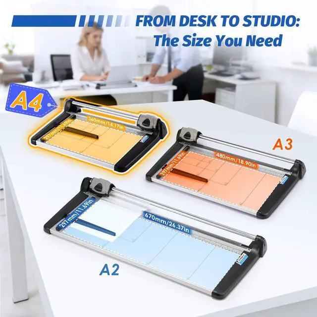Alt view image 7 of 7 - Rotary Paper Trimmer, 15 Sheets Heavy Duty Paper Trimmer, 360mm(14.17") Cutting Length, Commercial Grade Rotary Paper Cutter for Home/Office/School, Black & Silver