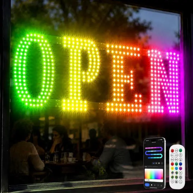 Main image of 36"x12" LED Open Sign for Business Smart App & Remote Control, Timer, Custom Colors & Brightness High Visibility for Storefronts, Restaurants, Bars, Salons, Cafes, Retail Shops