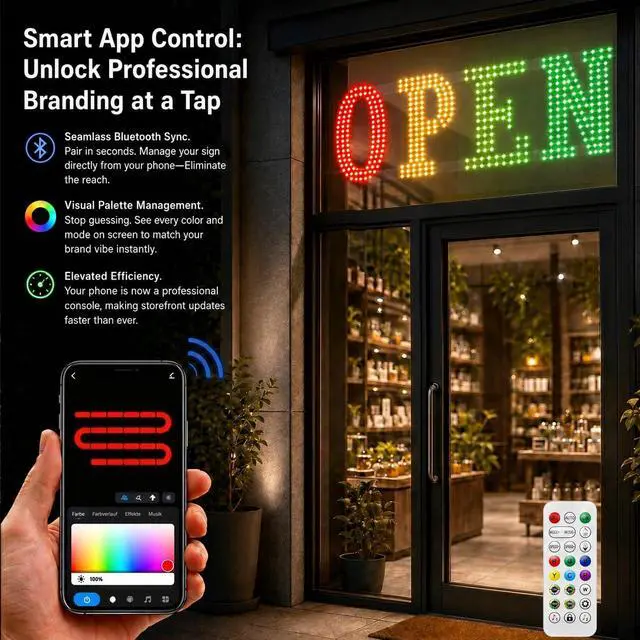 Alt view image 2 of 7 - 36"x12" LED Open Sign for Business Smart App & Remote Control, Timer, Custom Colors & Brightness High Visibility for Storefronts, Restaurants, Bars, Salons, Cafes, Retail Shops
