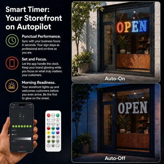 Alt view image 3 of 7 - 36"x12" LED Open Sign for Business Smart App & Remote Control, Timer, Custom Colors & Brightness High Visibility for Storefronts, Restaurants, Bars, Salons, Cafes, Retail Shops