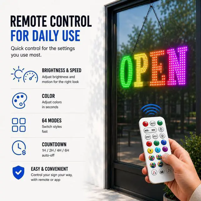 Alt view image 4 of 7 - 36"x12" LED Open Sign for Business Smart App & Remote Control, Timer, Custom Colors & Brightness High Visibility for Storefronts, Restaurants, Bars, Salons, Cafes, Retail Shops