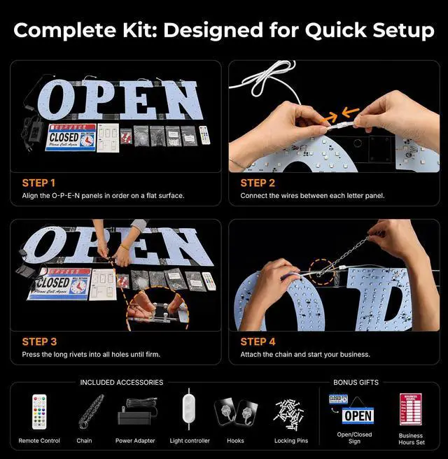 Alt view image 5 of 7 - 36"x12" LED Open Sign for Business Smart App & Remote Control, Timer, Custom Colors & Brightness High Visibility for Storefronts, Restaurants, Bars, Salons, Cafes, Retail Shops
