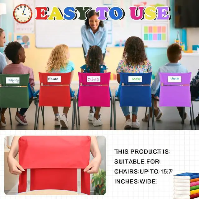 Alt view image 4 of 7 - 24 Pack Classroom Chair Pockets, 15 x 17 Inch Book Storage Bags for Chair with Name Slot Students Chairback Pockets for Kindergarten Primary School Home(Multicolor)