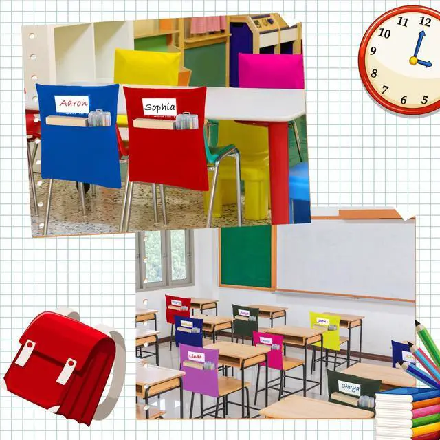 Alt view image 5 of 7 - 24 Pack Classroom Chair Pockets, 15 x 17 Inch Book Storage Bags for Chair with Name Slot Students Chairback Pockets for Kindergarten Primary School Home(Multicolor)