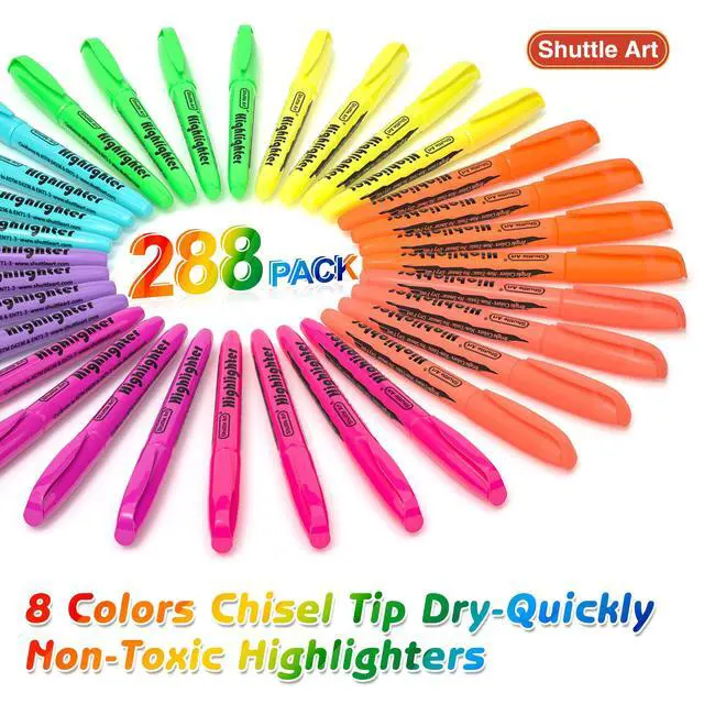 Alt view image 2 of 7 - 288 Pack Highlighters, Highlighters Assorted Colors Set, 8 Bright Colors Chisel Tip Dry-Quickly Non-Toxic Highlighter Markers Bulk for Adults Highlighting in Home School Office