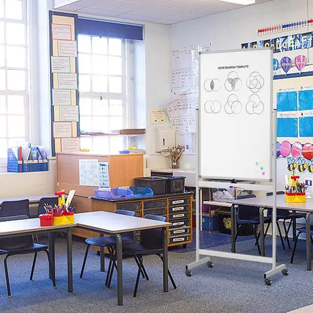 Alt view image 7 of 7 - Rolling Whiteboard on Wheels 40" x 24" Aluminum Frame | Magnetic Mobile White Board, Double Sided Dry Erase Easel with Stand. Ideal for Home School, Office and Classroom