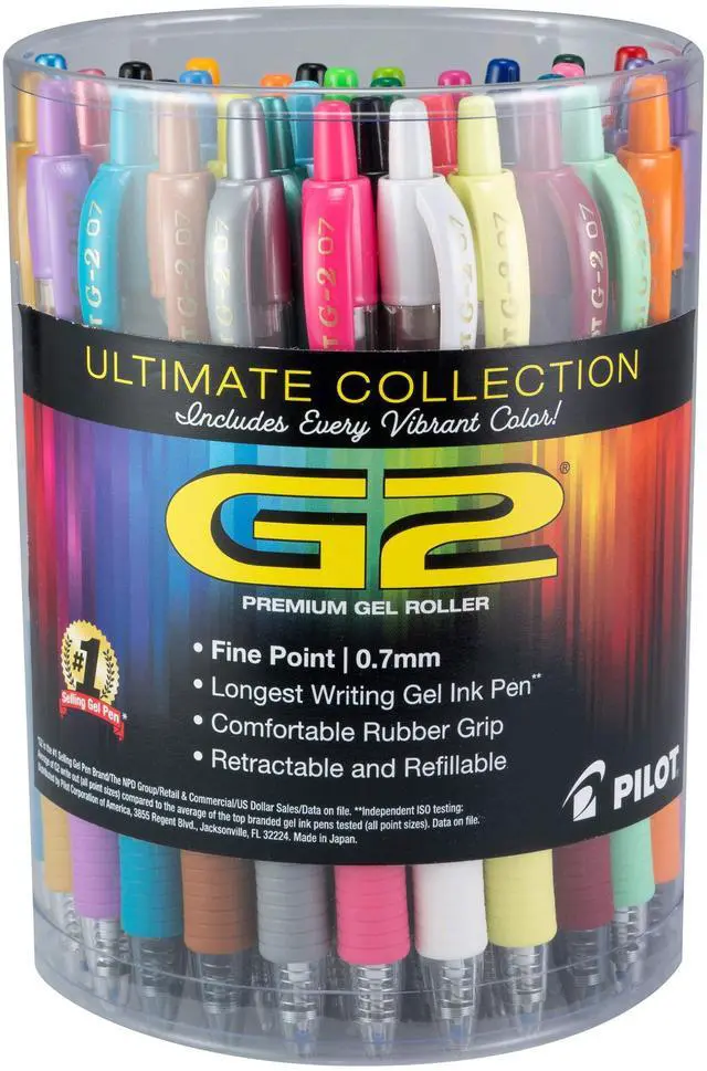 Main image of G2 Pens, Premium Refillable And Retractable Gel Ink Pens Fine Point 0.7mm, Assorted Color Inks, 36-Pack Tub