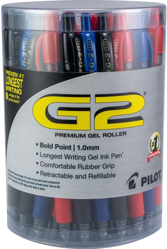 Main image of G2 Premium Gel Roller Pens, Bold Point, Gel Ink Pens, 1 mm, Tub of 36, Black, Blue, Red - Ideal for School, Journaling & Office Writing