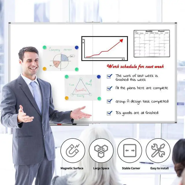 Alt view image 3 of 6 - 60x36 Large Whiteboard for Wall, Magnetic Dry Erase Board for Office | Large Magnetic Surface, Smooth Writing and Easy Erasing, Wall-Mounted Design for Office, Home, School, Meetings and Planning