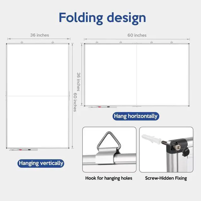 Alt view image 2 of 6 - 60x36 Large Whiteboard for Wall, Magnetic Dry Erase Board for Office | Large Magnetic Surface, Smooth Writing and Easy Erasing, Wall-Mounted Design for Office, Home, School, Meetings and Planning