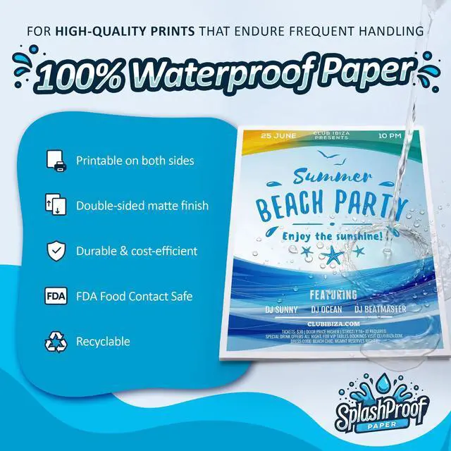Alt view image 2 of 6 - Printer Paper - 8.5" x 11", 5 Mil Waterproof Paper, Laser Printer & Copy Machine Compatible (8.5" x 11" - Letter, 250 Sheets)