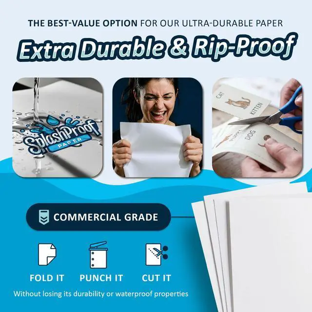 Alt view image 3 of 6 - Printer Paper - 8.5" x 11", 5 Mil Waterproof Paper, Laser Printer & Copy Machine Compatible (8.5" x 11" - Letter, 250 Sheets)