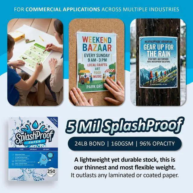 Alt view image 6 of 6 - Printer Paper - 8.5" x 11", 5 Mil Waterproof Paper, Laser Printer & Copy Machine Compatible (8.5" x 11" - Letter, 250 Sheets)