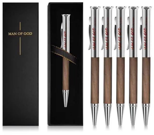 Main image of Christian Gifts for Men Man of God Engraved Walnut Wood Rollerball Pen Set (5 Pack), Each Pen Individually Gift Boxed Ideal for Pastor, Fathers Day & Graduation