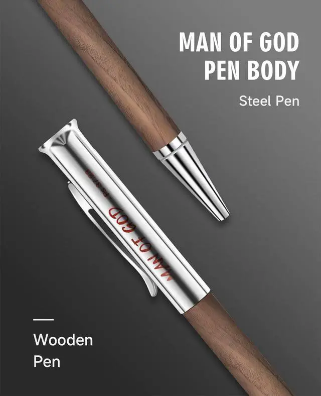 Alt view image 3 of 7 - Christian Gifts for Men Man of God Engraved Walnut Wood Rollerball Pen Set (5 Pack), Each Pen Individually Gift Boxed Ideal for Pastor, Fathers Day & Graduation