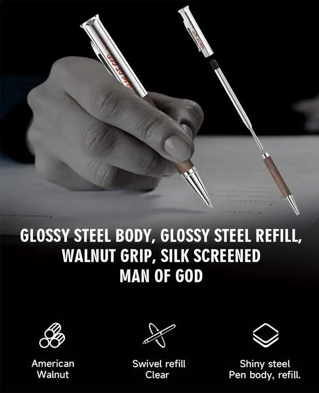 Alt view image 4 of 7 - Christian Gifts for Men Man of God Engraved Walnut Wood Rollerball Pen Set (5 Pack), Each Pen Individually Gift Boxed Ideal for Pastor, Fathers Day & Graduation